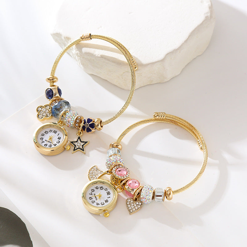 Wholesale DIY Quartz Watch Gold Stainless Steel Beaded Adjustable Bracelet